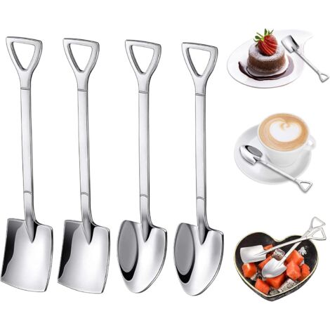 Cuillère en forme de pelle en acier inoxydable 4PCS (argent)