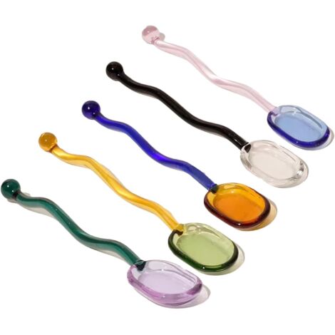 Cuillère En Verre - Cuillère À Café Thé Dessert En Verre Borosilicaté Résistant À La Chaleur - Poignée Courbée - 5 Pièces