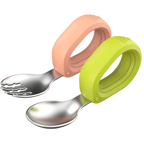 Cuillère et fourchette d'entraînement pour bébé auto-alimenté - Vaisselle d'entraînement pour bébé cercle mignon sans BPA