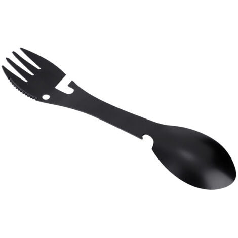 Cuillère Fourchette Multifonction 5 en 1 Portable avec Ouvre-Boîte et Cutter Dentelé pour Randonnée Pique-nique