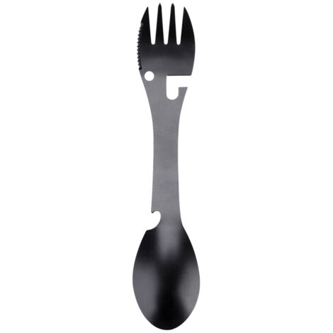 Cuillère Fourchette Multifonction 5 en 1 Portable avec Ouvre-Boîte et Scie pour Camping Pique-nique