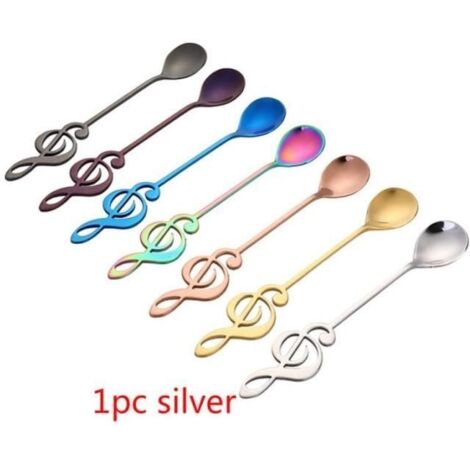 Cuillère,Cuillère à café en acier inoxydable Notes de musique cuillère sirène cuillère à thé cuillère à remuer tasse - Silver A