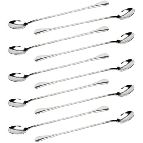Cuillères à café - Acier Inoxydable - Lot de 10 - Long Manche - Résistantes - Compatibles Lave-Vaisselle