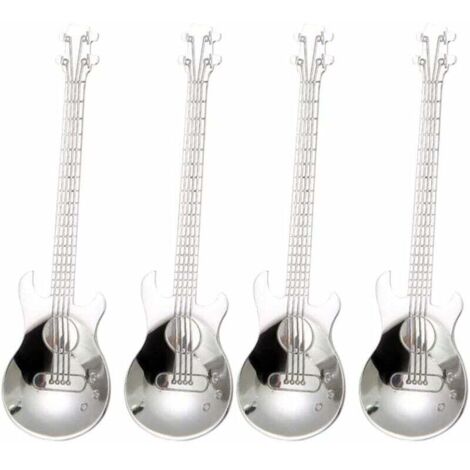 Cuillères à café guitare, lot de 4 cuillères à café musique en acier inoxydable cuillères à café cuillères à sucre (argent)-Fei Yu