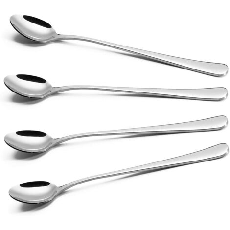 Cuillères à latte, lot de 4 cuillères à long manche, cuillères à café en acier inoxydable, idéales pour le café latte et l'espresso.