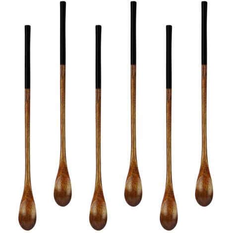 Cuillères Bois - 6 Pieces - 23 Cm - Longues - Pour Café Thé Miel - Ustensile Cuisine Naturel - Usage Quotidien