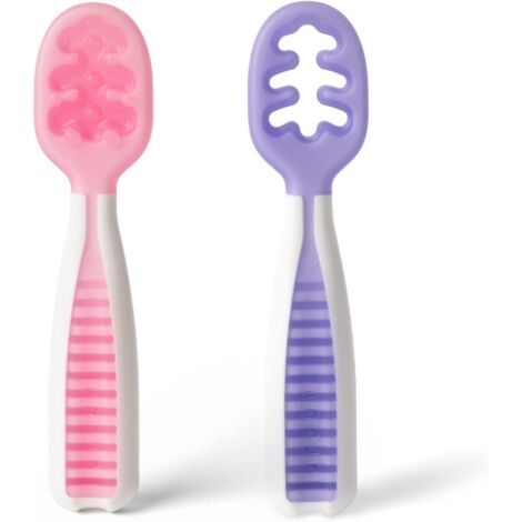 Cuillères d'apprentissage pour bébé 2 cuillères en silicone préfabriquées Formateur d'aliments pour bébé Expert en sevrage recommandé