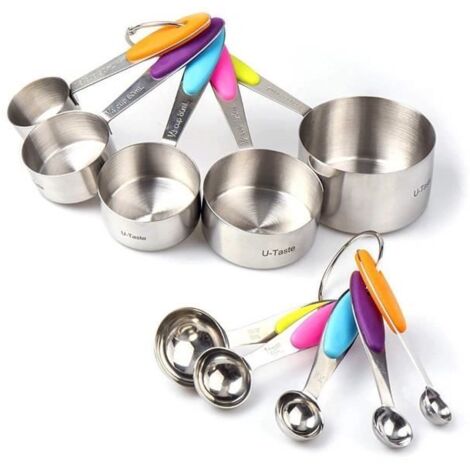 Cuillères doseuses Mesure Tasses Avec Poignées Acier Inoxydable Cuillère à Mesure Cuisine Mesure Cup (5 Tasses + 5 Cuillères)