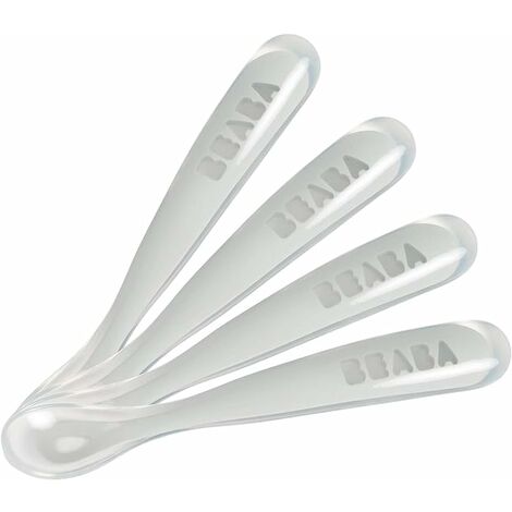 Cuillères en Silicone Bébé / Enfant 1er Âge, Dès 4 mois, Souple, Bout arrondi, Manche long et Ergonomique, Grey