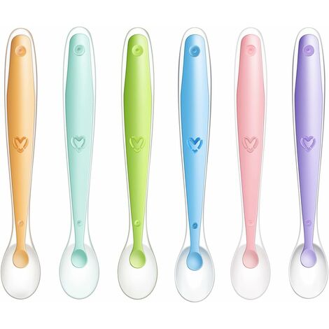 Cuillères en Silicone pour bébé Enfants, Lot de 6 Cuillère à soupe avec embouts en silicone souple pour l'Alimentation et le Sevrage de Bébé, sans BPA, 6 mois-HARRY