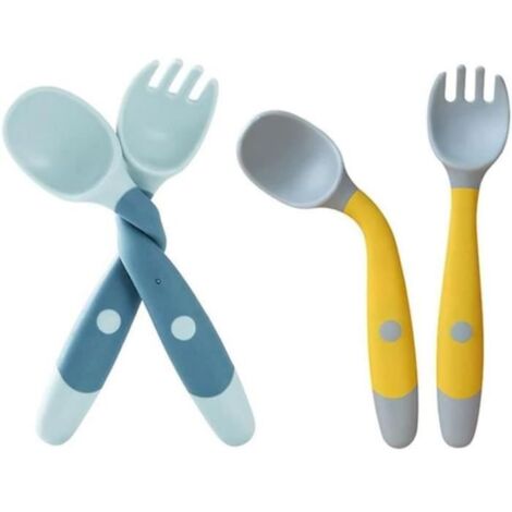 Cuillères Souple Bébé Silicone, Formation Cuillère de Flexible avec Fonction Bendable, Facile à Tenir, D'apprentissage 4pcs Cuillere