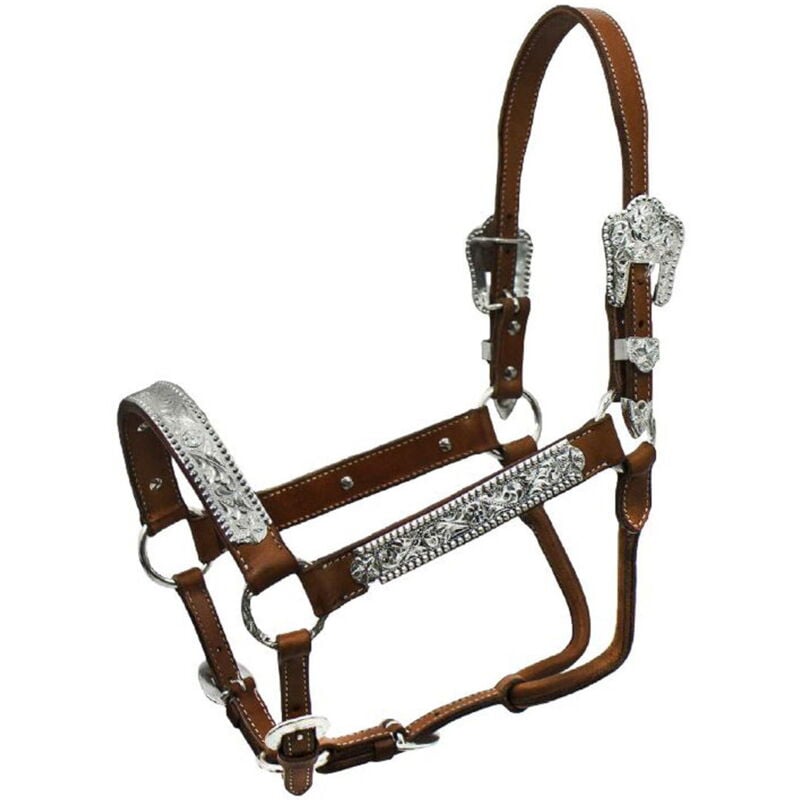 Taglia unica, Marron: Licou en cuir argentin avec inserts argentés