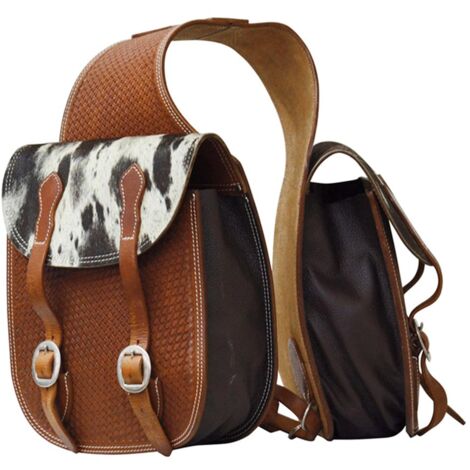 Cuir huilé foncé - Sacoche en cuir avec détails en crin de cheval