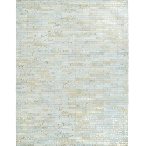 CUIR LINES GOLD - Tapis en cuir recyclé naturel doré patchwork 120x170