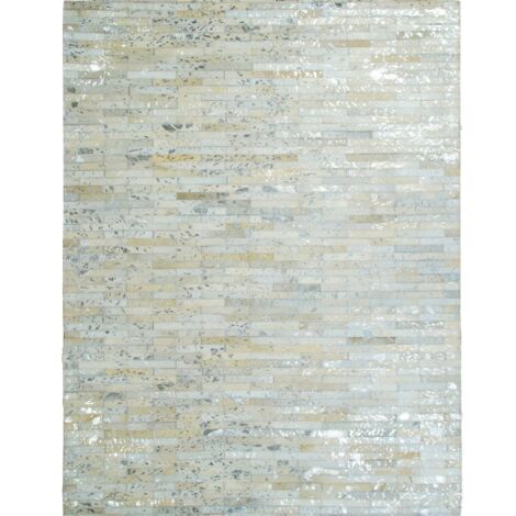 CUIR LINES SILVER - Tapis en cuir naturel recyclé gris argent 160x230