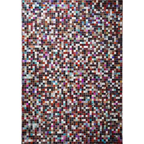 CUIR MOZAIQUE COLOR - Tapis en cuirs recyclés motif mosaïque marron multi 160x230
