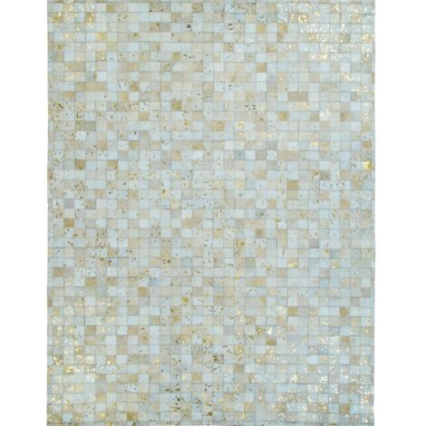 CUIR MOZAIQUE METAL GOLD - Tapis en cuirs recyclés blanc et doré 120x170