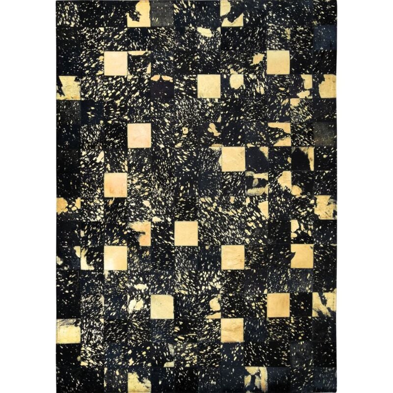 Thedecofactory - cuir premium gold - Tapis en cuir recyclé éclats or noir 120x170