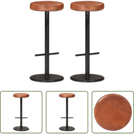 Cuir véritable -  Tabourets de bar lot de 2 marron cuir véritable