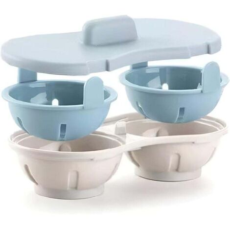 Cuiseur à œufs pour micro-ondes, moule à œufs sans BPA, cuiseur à œufs, cuiseur vapeur pour œufs au micro-ondes, tasse en polypropylène à double paroi avec couvercle hermétique (bleu).