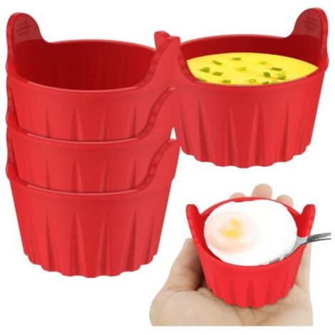 Cuiseur à œufs - Silicone - 4pcs - Réutilisable - Compatible four et micro-ondes - Rouge