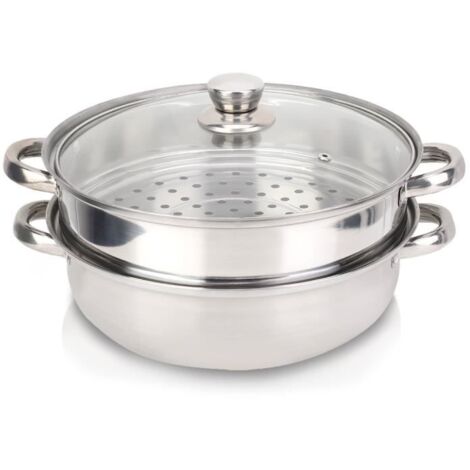Cuiseur à vapeur - AKOZON - Acier inoxydable - Couvercle en verre - Design ergonomique - 27x27x19,5 cm