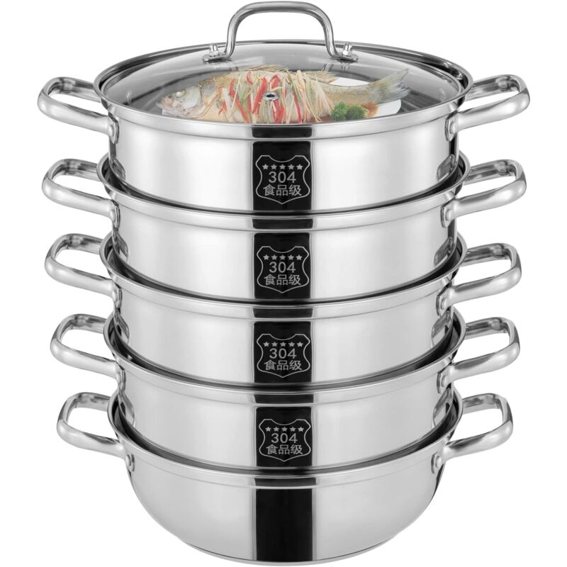 Cuiseur vapeur 5 couches 30 cm, acier inoxydable 304, cuiseur vapeur pour gaz, induction