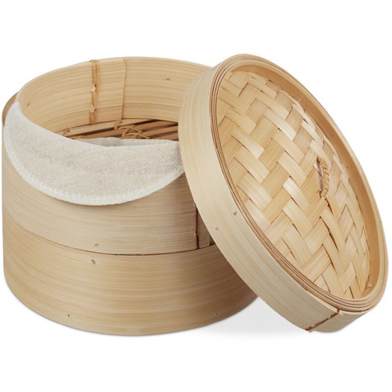 cuiseur vapeur bambou, panier asiatique avec 2 étages, pour Dim Sum, riz, bamboo steamer, Ø 20,5 cm, nature