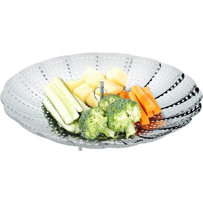 Cuiseur vapeur en acier inoxydable, panier vapeur réglable et pliable pour casseroles