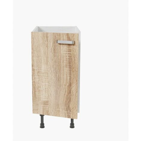 Cuisibane – Meuble sous évier 40 cm – Caisson gris clair aspect tissé – Porte chêne structuré – 4 pieds réglables 10-17 cm – Garantie 5 ans