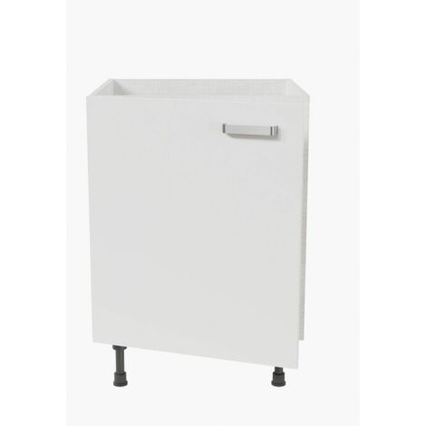 Cuisibane – Meuble sous évier 60 cm – Largeur 60 cm – Hauteur 70 cm – Caisson gris clair aspect tissé – 4 pieds réglables