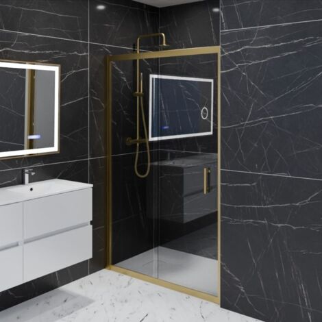 Cuisibane – Paroi de douche coulissante 120 cm – Cadre doré en aluminium – Verre trempé 6 mm anticalcaire – Système Stop Water pour étanchéité