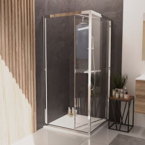 Cuisibane – Paroi de douche d'angle 90x90 cm – Porte rentrante – Verre sécurit 6 mm – Aluminium – Hauteur 190 cm – Largeur d'ouverture 73 cm