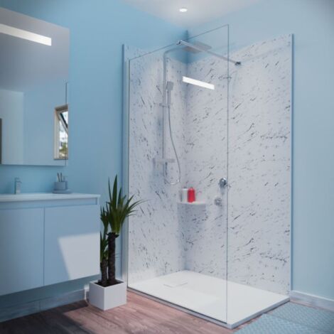 Cuisibane – Paroi de douche fixe 110x200 cm – Verre trempé sécurit 8 mm anticalcaire – Système Stop Water pour étanchéité optimale