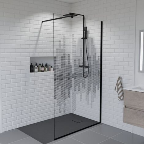 Cuisibane – Paroi de douche fixe 120 cm x 200 cm – Verre trempé 8 mm anticalcaire – Profilé noir – Design inspiré des gratte-ciels de Manhattan