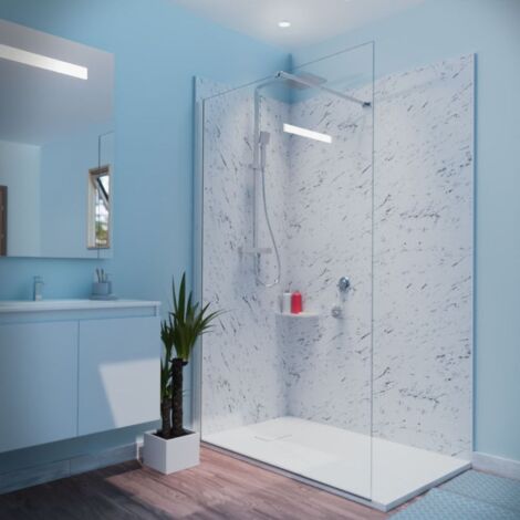 Cuisibane – Paroi de douche fixe 120x200 cm – Verre trempé 8 mm anticalcaire – Profilé alu – Système Stop Water pour étanchéité