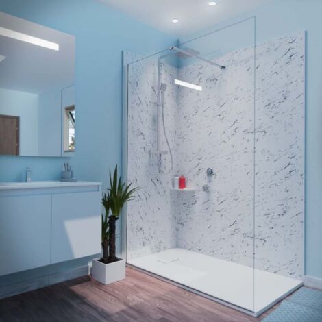 Cuisibane – Paroi de douche fixe 140x200 cm – Verre trempé anticalcaire 8 mm – Profilé alu – Système Stop Water pour étanchéité