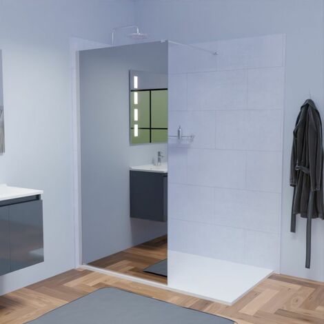 Cuisibane – Paroi de douche miroir 100 cm – Verre trempé 8 mm anticalcaire – Profilé alu – Système Stop-water pour étanchéité