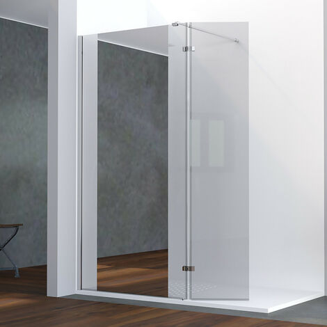 Cuisibane – Paroi de douche miroir 120 cm avec retour pivotant 40 cm – Verre trempé 8 mm anticalcaire – Barre de soutien inox incluse