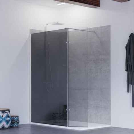 Cuisibane – Paroi de douche miroir effet fumé 120 cm avec retour pivotant 40 cm – Verre trempé 8mm anticalcaire – Système Stop Water
