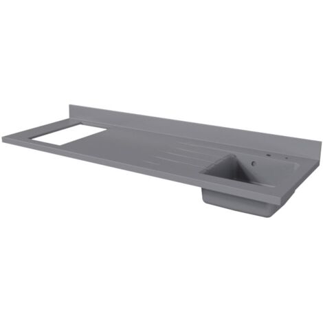 Cuisibane – Plan de travail monobloc en PlaniQuartz 180 cm – Évier à droite – 80% minéraux – Système de vidage moulé – Compatible vitrocéramique et induction