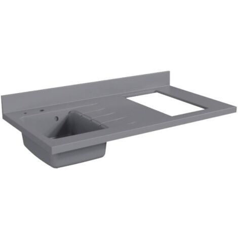 Cuisibane – Plan de travail monobloc en quartz 120 cm – Évier à gauche – Crédence arrière 10 cm – Découpe pour plaque de cuisson 49,7 x 28,1 cm