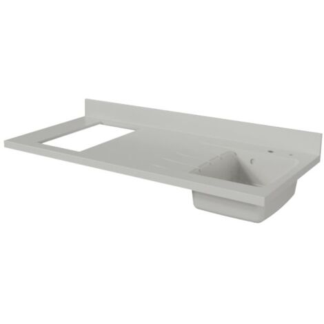 Cuisibane – Plan de travail monobloc en quartz 140 cm – Évier à droite – Découpe pour plaque de cuisson – Crédence arrière 10 cm
