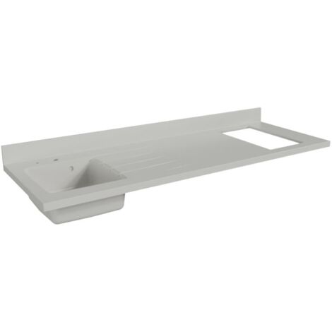Cuisibane – Plan de travail monobloc en quartz 180 cm – Évier à gauche avec égouttoir – Découpe plaque cuisson 49,7 x 28,1 cm – Température max 140°