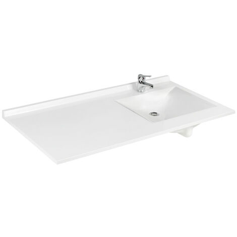 Cuisibane – Plan vasque 124 cm en résine synthétique – Vasque déportée à droite – Dosseret intégré 3 cm – Conception française pour salle de bain