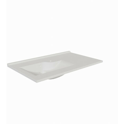 Cuisibane – Plan vasque déportée à gauche 90 cm – Résine de synthèse blanche – Dosseret anti-infiltration – Vidage intégré pour PMR