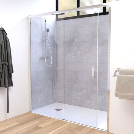 Cuisibane – Porte de douche coulissante 170 cm – Verre securit 6 mm traité anticalcaire – Hauteur 190 cm – Passage 75 cm – Réversible