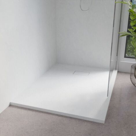Cuisibane – Receveur de douche à encastrer 120x90 cm extra plat – Surface antidérapante PN24 – En résine béton – Épaisseur 32 mm – Couvercle cache bonde invisible