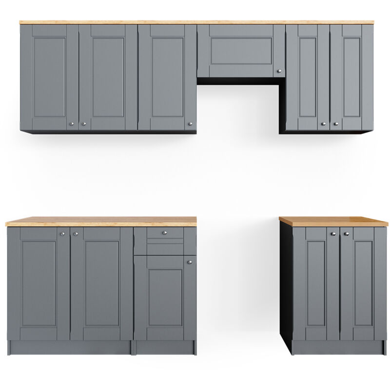 Vicco - Ligne de cuisine Bergamo, Gris, 240cm, pt Goldkraft