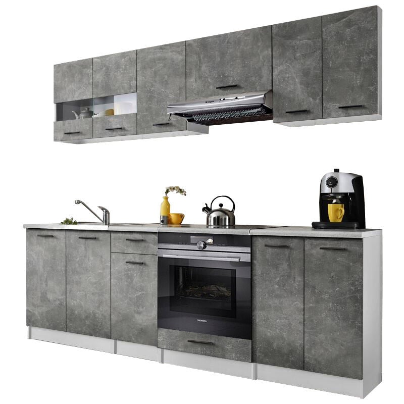 Cuisine Bigo 8 éléments - finition bas beton haut beton 240 cm